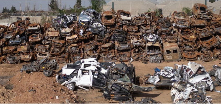 Destroyed cars in Israel