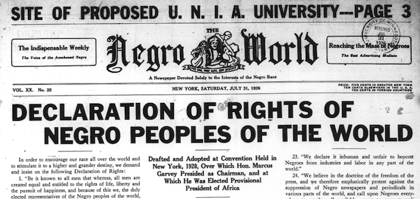 MANIFESTO: Declaration of Rights of the Negro Peoples of the World, August, 1920