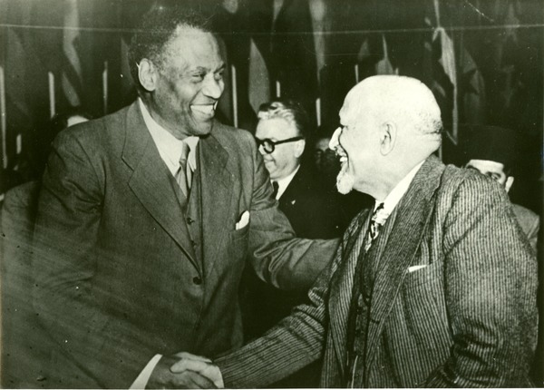 Paul Robeson and W.E.B. Dubois at the World Peace Congress in Paris, France, April 20, 1949