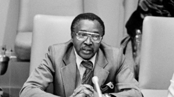 Fred Dube at a 1981 UN meeting, “South African Women and Labour under Apartheid.” 