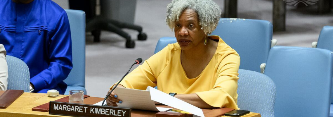 Margaret Kimberley delivering remarks at the UN