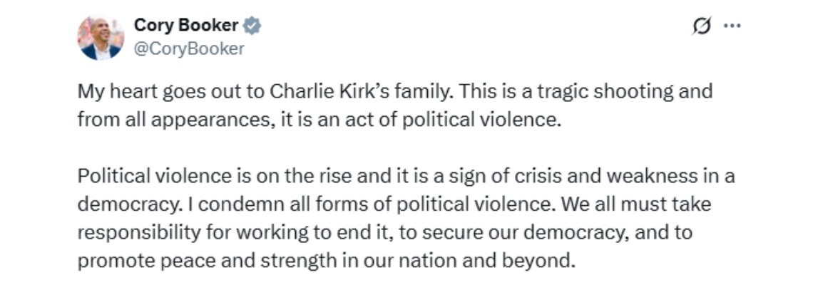 Tweet from Corey Booker