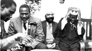 Achieng Oneko, Jomo Kenyatta, Makhan Singh, and Jaramogi Oginga Odinga.
